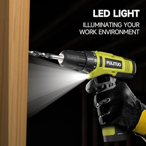 PULITUO 12V Green Cordless Drill Set Power Drill Kit with Battery and Charger,electric drill home improvement,3/8-Inch Keyless Chuck,Built-in LED,21+1 Torque Setting thumbnail 8