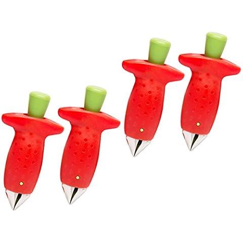 Condello Casa Multi Claw Strawberry Huller Stainless Steel Plasitc Fruit Berry Tomato Vegetable Top Stem Core Pit Remover Kitchen Aid Corer Gadget Food Prep Helper Tool Set Red (4) Cover