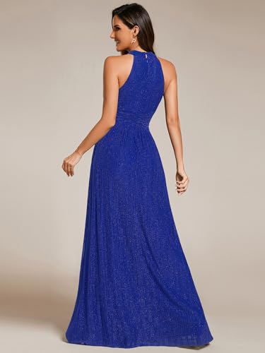 Image of Ever-Pretty Women's Glitter Halter Sleeveless Formal Dresses Evening Gowns Pleated A-line Wedding Guest Dress 41961