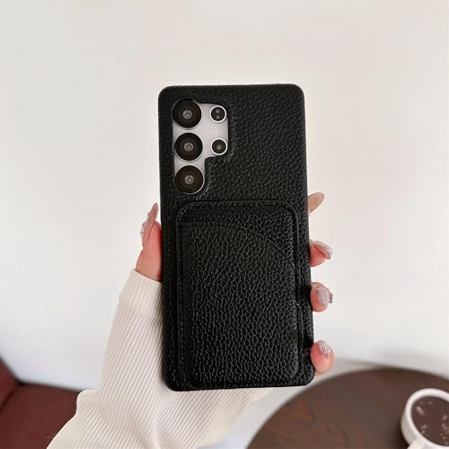 Étui portefeuille en cuir premium litchi noir Galaxy S22+ 5G Luxe