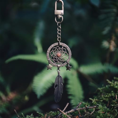 MIAMOR Mini Dream Catcher Bag Charm & Keychain, Boho Vintage Bronze Pendant, Small Car Rearview Mirror Hanging Accessory