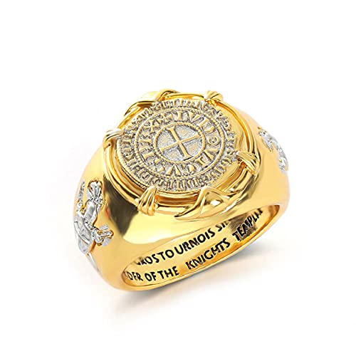 Bague Bouclier Croisé Chevalier Or Pour Hommes - Épée Médiéval Bijoux Templiers Hip Hop - Amulette Croix Catholique Punk (59)