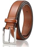 MILORDE Men's Genuine Leather Dress Belt, Handmade, 100% Cow Leather, Fashion & Classic Designs for Work Business and Casual (38(waist 36,Light Brown)