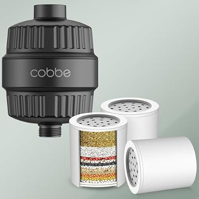 Cobbe HD HEAVY DUTY High Output 99% REMOVAL Shower Filter for Hard Water + 3 Replaceable Filter Cartridges Remove Chlorine and Harmful Substances (Black)