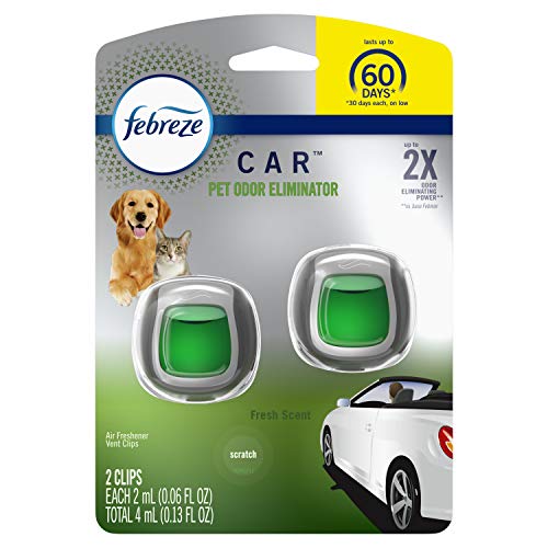 Febreze Car Pet Odor Eliminator, Air Freshener Vent Clip, Up to 30 Days Freshness, Fresh Scent, 2 Count