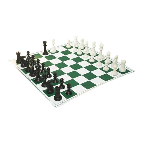 Image of Premium Tournament Vinyl Roll-Up Chess Set, 20x20 Inch, Green | Tournament-Quality Chess Board, Includes Bag, Extra Queen, Notation Book & Piece Storage, Foldable & Portable, Heavy Pieces