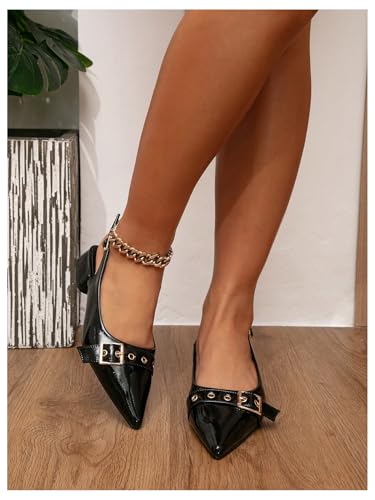 Floerns Women's Leather Buckle Slingback Flats Pointed Toe Ankle Straps Dressy Shoes3
