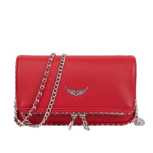 ALWY Bolsa Clutch Zadig & Inspired Transversal Alça Corrente Prata Rock Chic Moda Casual Versátil (Vermelho)