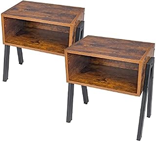 HOMEKOKO Industrial Side Table, Set of 2, Bedside Table, Stackable End Table with Open Front Storage Compartment,Easy Assembly,End Table in Living Room Wood Look Accent,Rustic Brown(2 PCS)