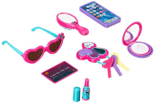 Image of Amazon Basics 8-Piece Pretend Play Purse Toy with Accessories for Girls Ages 3 and Up, Kids Toy Handbag Gift Set Including Smartphone, Sunglasses, Pretend Makeup Kit, Keys and Credit Card, Pink