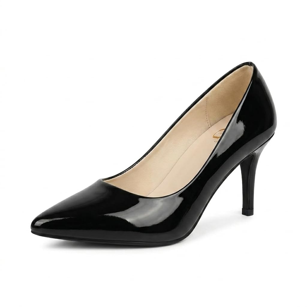 Women's Black Patent Leather Pointed Toe Stiletto Heel Pumps for Party, Office & Formal Use BL017-image-22
