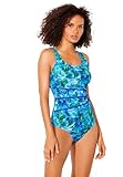 Swimsuits For All Women's Chlorine Resistant Spliced Tank One Piece Swimsuit - 22, Bright Blue Palm (Plus