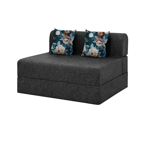 Image of Foldable Two Seater Sofa Bed 4 X 6 Ft Jute Fabric Washable Cover Sofa Cum Bed with Cushions Convertible Sofa Bed for Home (Black Color - Pre-Assembled)