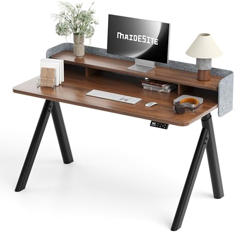 MAIDeSITe höhenverstellbarer Schreibtisch elektrisch 140x70cm, astförmigen Ovale Beine schreibtische mit Monitorständer und Akustik-Trennwand für Stabilität - Arbor Lift