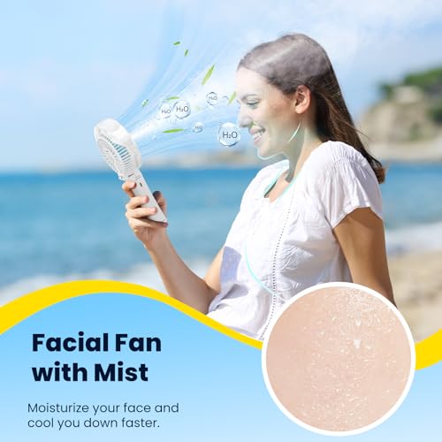 HandFan Upgraded Portable Misting Fan, Handheld Spray Water Mister Fan, USB Rechargeable Personal Mist Fans, Mini Cooling Hand Fans for Summer Beach Travel Concerts, Gifts for Women(White) - Thumbnail 4