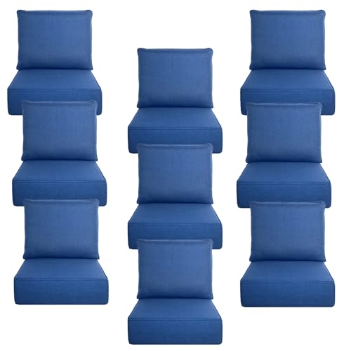 Image of Luxury 6 inch Thick Outdoor Cushion Set 9-22x24 Patio Furniture Cushions with 28D High-Density Foam, Water-Resistant & Fade-Resistant Fabric, Removable Covers for Patio Furniture Sofa Couch -Blue