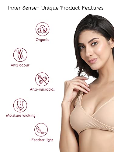 Image of Inner Sense Organic Cotton Bamboo Nursing Bra for Women I Overlap Feeding Bra with High Coverage and Wire-Free Design I Sleep Maternity Wear Without Padding