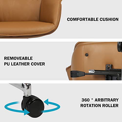 Koreyosh Executive Office Desk Chair, Ergonomic Adjustable Back Lumbar Support Padded Cushion Computer Chairs, Luxury Pu Leather With Arm Conference Room Swivel Chair, White & Brown #TOP5