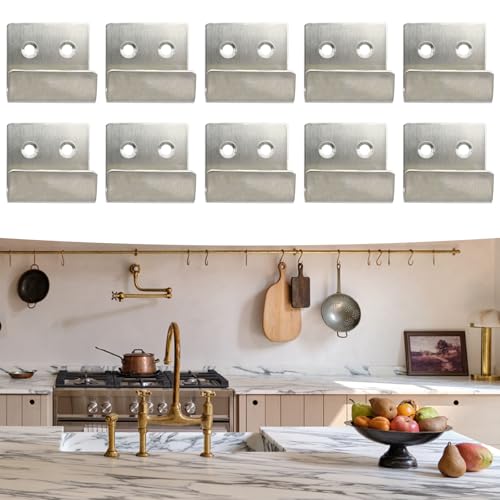 Image of 10PCS Wall Mounted Hook Fastener, Silver Stainless Steel Tile Wall Display Clip, Heavy Duty Flat J-Shaped Hook Hanger, Thicken Tile Hanger for Wall Display (Inner Width 15MM)