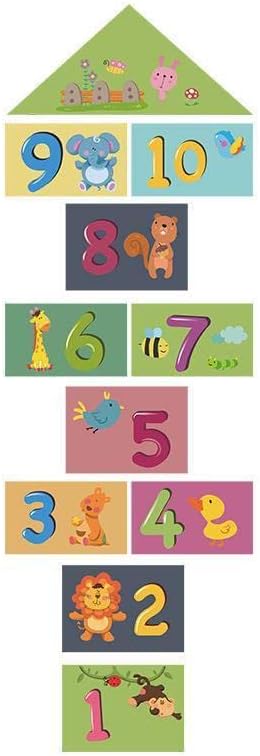 Number Hopscotch Game Floor Decor Stickers, Creative Cartoon Decoration Wallpaper Sticker, DIY Digital Grid Game Wall Decor for Baby Kids Room Bedroom (Green)