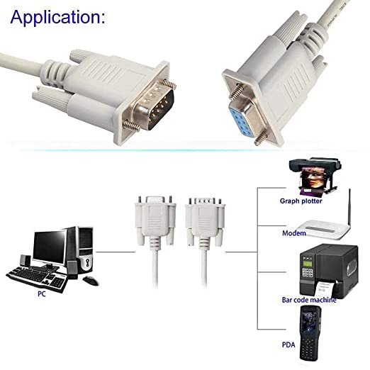 Image of ULTRABYTES VGA Cable 1.5 m Serial RS232 9-Pin DB9 9-Pin MALE TO FEMALE PC Converter Cable (Compatible with PC, White)