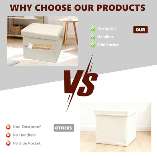 Image of ALASDO Storage Ottoman Footrest Stool Small Ottoman with Storage Foldable Ottomans Foot Rest Footstool Bench for Living Room 17x13x13inches Beige