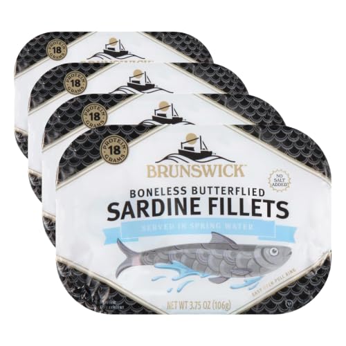 Image of Brunswick Sardines in Spring Water, 3.75 oz Can - Boneless Butterflied Sardine Fillets - Wild Caught - 18g Protein per Serving - Gluten Free, Keto Friendly (Pack of 4)