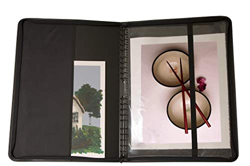 Picturesque Artist Presentation Case - Soft Padded Leather Multi-Ring Durable Travel Professional Art Carrying Archival Portfolio with 10 Display Sheets Included - 11