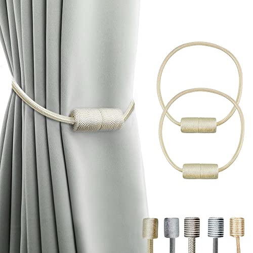 Cooltto Lot de 2 Embrasses de Rideau,Aimanté Embrasse Rideau Aimantee,Tressage Magnétiques Rideaux Boucle, Attache Rideau pour décoration de Salon, Bureau, Chambre à Coucher,café-Beige Cover