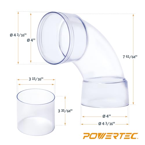 POWERTEC 70309 4 Inch ID 90 Degree Elbow for 4" OD Dust Collection Pipes, Adapters and Fittings with Splice for 4 Inch ID Dust Collection Hose Connector (Clear), 1 Set by POWERTEC - Image 6