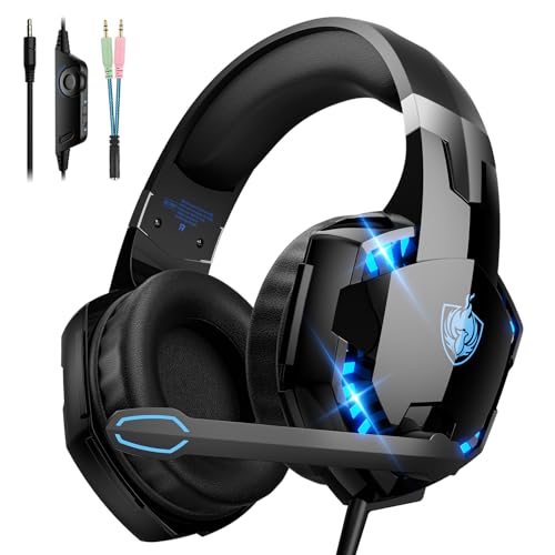 YOTMS G2000 ゲーミングヘッドセット 有線 ps4 ps5ヘッドセット ps5 switch ヘッドホン マイク付き 子供 ノイズキャンセリング ヘッドフォン 重低音 コントローラーミュート付き 快適 軽量 伸縮可能 ゲーム用 スマホ Switch XboxOne PC LED 黒