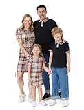 PATPAT Matching Family Outfits Mom and Daughter Matching Outfits Bodycon Midi Dresses Casual Father and Son Short Sleeve Plaid Collar Polo Neck Shirts T Shirts Sets Khaki Plaid for Couples Men M