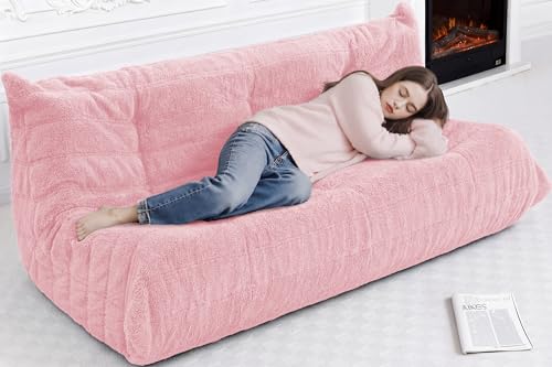 Image of Bean Bag 3-Seater Chair Big Sofa Beanbag Chair for Adults Fireside Chair Bean Bag Lounger with Memory Foam Filled for Home,Apartment or Gaming Venue（Pink Teddy）