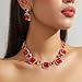 Jnncocier Fashion Bride Silver Green Red Bridal Square Layered Crystal Necklace Earrings Set Crystal Wedding Jewelry Set Christmas Halloween Full Rhinestone Choker Necklace for Women (Red)