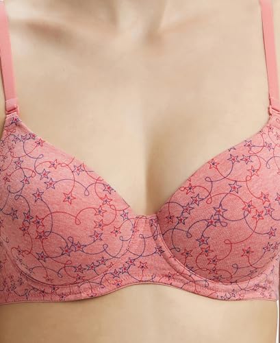 Image of Jockey UL50 Women's Under-Wired Padded Super Combed Cotton Elastane Stretch Medium Coverage Printed T-Shirt Bra with Detachable Straps (Prints May Vary)