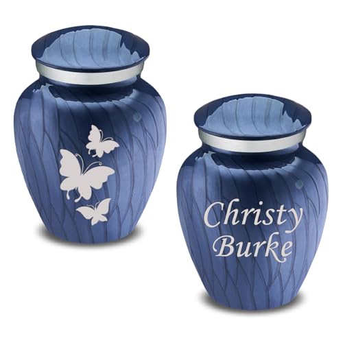 Geturns Embrace Keepsake Personalized Butterfly Cremation Urns for Human Ashes I Pearl Cobalt Blue Funeral Urn for Men and Women with Double Side Engraving I 3.5 lbs