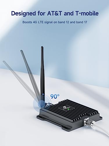 Cell Phone Signal Booster for T- Mobile and AT&T | Up to 1,500 Sq Ft | Boost 4G LTE Signal on Band 12/17 | 65dB 700MHz Cellular Repeater with High Gain Antennas | FCC Approved