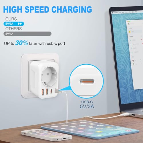 Reiseadapter USA-Adapter USA mit 2 USB 2 Typ-C(3.4A),mit 1 AC,5-in-1 USA Adapter Steckdose,Stromadapter USA,Adapter USA Deutschland Stecker,Steckdosenadapter Typ B für Amerika Kanada Thailan Mexiko