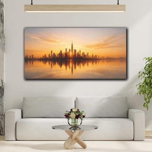 Toile canvas skyline doré 50x25 impression murale paysage urbain abstrait - 3