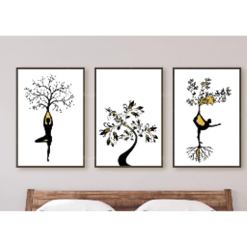 AINIBPO Póster de posturas de yoga para meditación, lienzo para mujer, inspirador, fitness, gimnasio, decoración de pared, pósteres e impresiones, 20 x 30 cm, sin marco