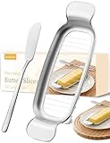 Mellbree Upgrade Butter & Cheese Slicer, Stainless Steel Butter Cutter with Butter Knife, 17 Sharp Wires, Butter Slicer Cutter Into Uniform 1/4 Inch Anti oxidation Dishwasher Safe