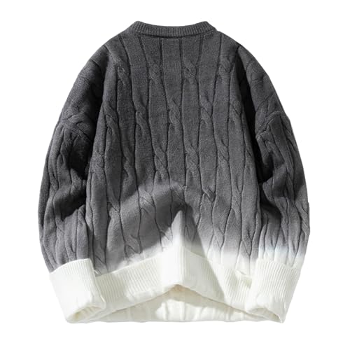 Men Gradient Color Sweater Loose Cable Knit Pullover Sweater Unisex Chunky Twist Jumper Tops2