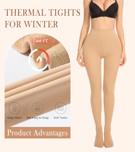 Fleece Lined Tights for Women, Thermal Opaque Tights, High Waist Tummy Control Pantyhose4