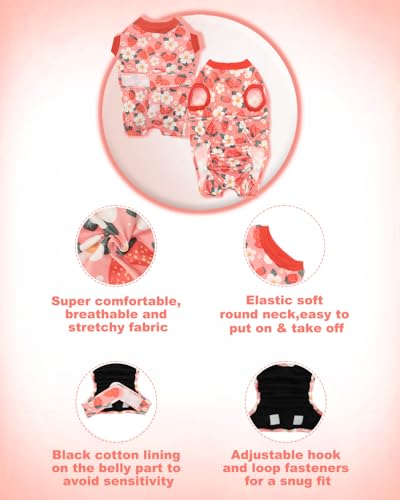 Image of CuteBone Strawberry Pet Surgery Recovery Suit for Medium Dogs Cats, Surgical Onesie for Female Pets, Anti-Licking Wound Suit E-Collar Alternative Post Operative Wear SSF15L
