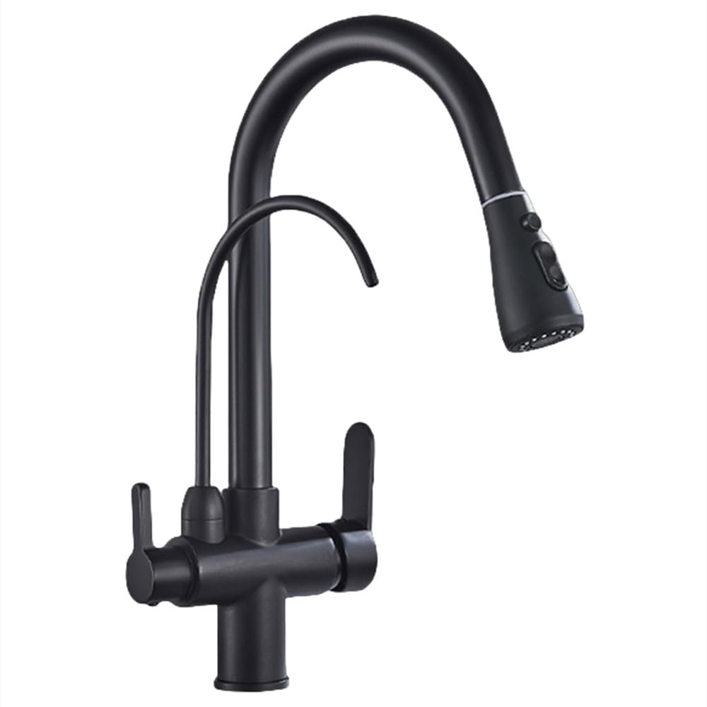 Robinet cuisine 2 en 1 avec filtre à eau et douchette extractible noir B