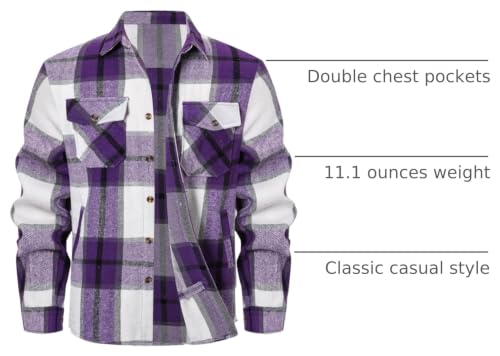 Image of Cromoncent Mens Boys Thick Flannel Shirt Long Sleeve Shirt Jacket Casual Button Down Multi Pockets Shacket