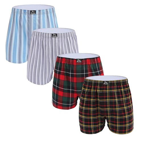 Pima Paradise Men&rsquo;s Woven Boxer Shorts 4-Pack &ndash; Ultra-Soft, Stretchy, Tagless, Wrinkle-Free...