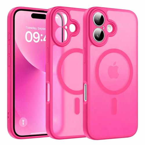 Image of Elzzi Magnetic for iPhone 16 Plus Case (Compatible with MagSafe)(with Camera Lens Protection) Slim Translucent Matte Shockproof with Anti-Fingerprint Phone Case, Pink