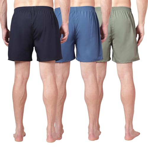 Image of Urban Scottish Men's 100% Cotton Solid Boxers Shorts with Side Pockets (Pack of 3) (USB-01-02-03-L) Multicolour