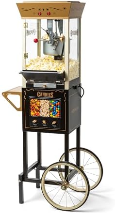 Nostalgia Vintage 8 Ounce Professional Popcorn and Dispensing Cart, Makes Up to 32 Cups, Three Storage Dispensers for Kernels, Candy, Nuts, Chocolate, Measuring Spoons and Scoop Included